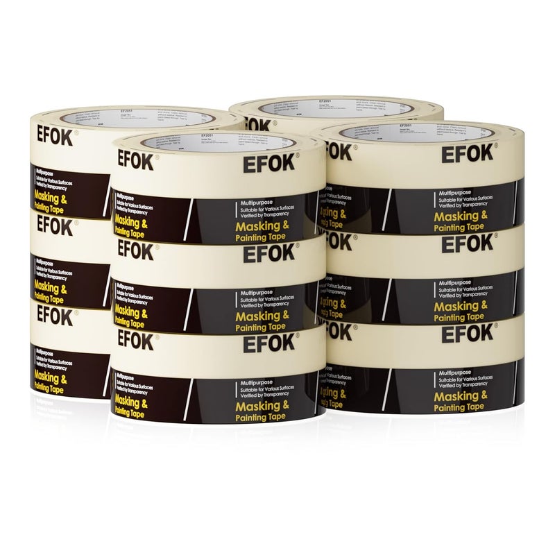 EFOK 10 Pack Masking Tape 2 Inch Wide Bulk, 2026 Upgrade White Painters Tape Anti-UV General Purpose, 1.88 Inch × 55 Yards Total 550 Yards - Image 1